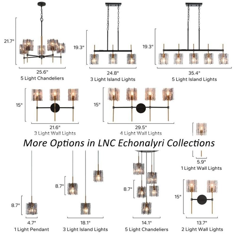 LNC Echonalyri 3-Light Matte Black Brass Chandelier Geometric Glass Shades - Image 11