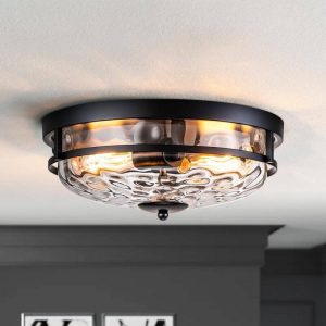 Rennnsan Wendy 12.9 in. 2-Light Black Flush Mount Light