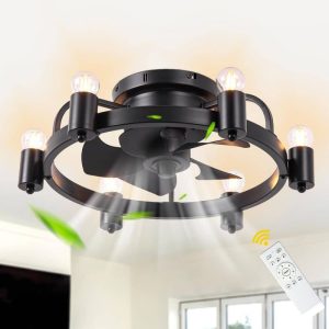 Oaks Aura Dorris 20 in. Matte Black Industrial Ceiling Fan with Remote, 6-Speed
