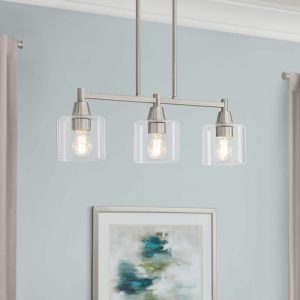 Hampton Bay Oron 3-Light Brushed Nickel Linear Pendant, Clear Glass Shades