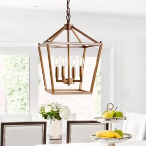 JONATHAN Y Pagoda 12 in. 4-Bulb Antique Gold Lantern Metal LED Pendant