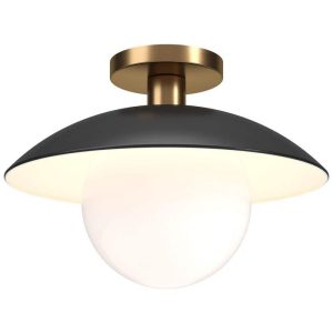 Meyer&Cross Alvia 14.5 in. Brass Matte Black and White Metal Semi-Flush Mount