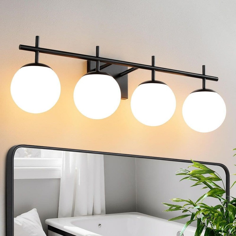 KAISITE 31" 4-Light Matte Black Bathroom Vanity Light Clear White Frosted Glass