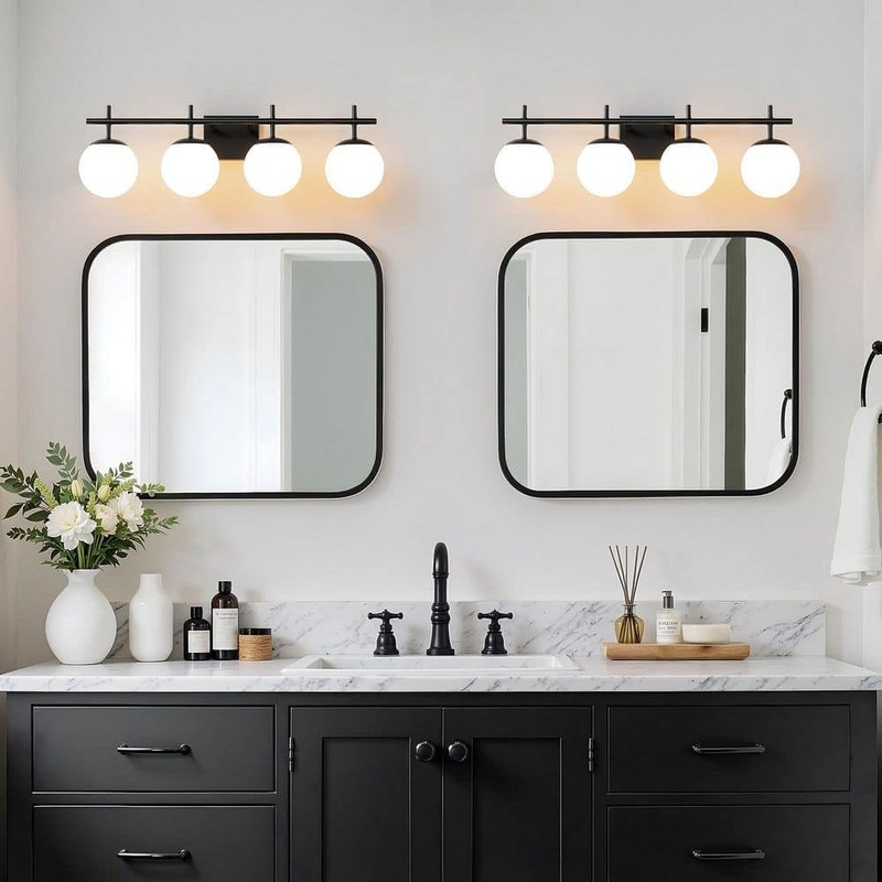 KAISITE 31" 4-Light Matte Black Bathroom Vanity Light Clear White Frosted Glass - Image 2