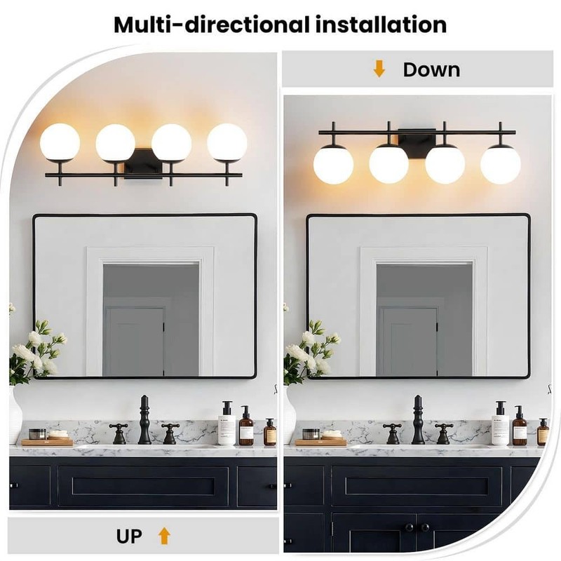 KAISITE 31" 4-Light Matte Black Bathroom Vanity Light Clear White Frosted Glass - Image 4
