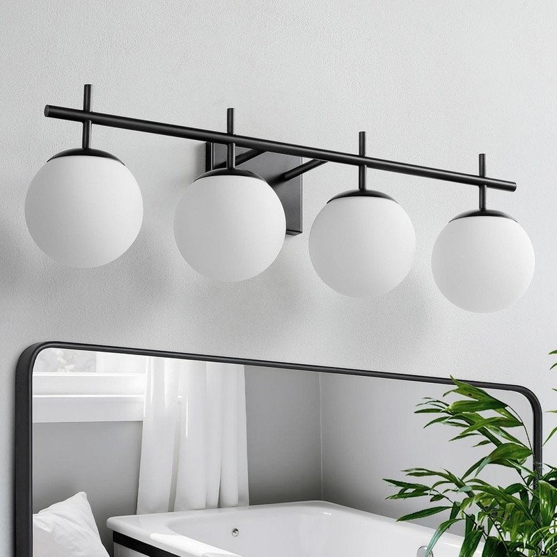 KAISITE 31" 4-Light Matte Black Bathroom Vanity Light Clear White Frosted Glass - Image 5