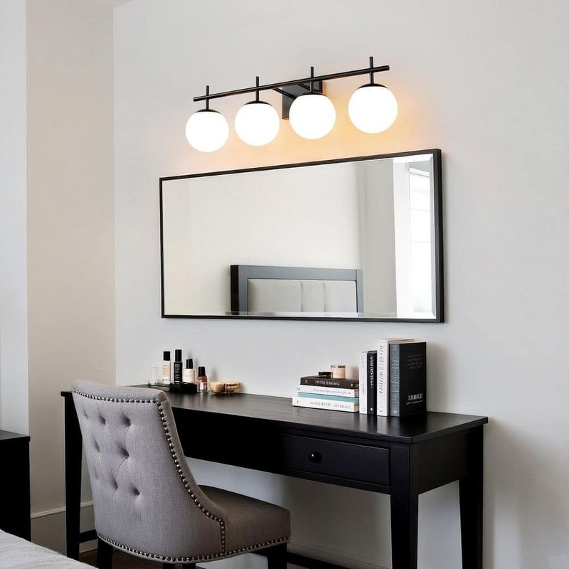 KAISITE 31" 4-Light Matte Black Bathroom Vanity Light Clear White Frosted Glass - Image 8