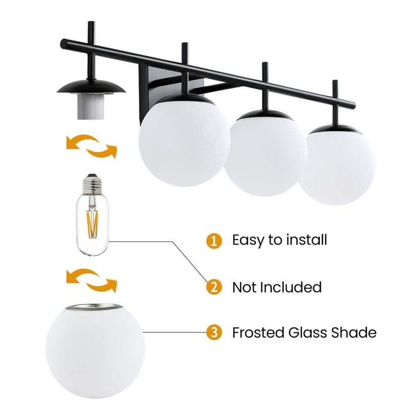 KAISITE 31" 4-Light Matte Black Bathroom Vanity Light Clear White Frosted Glass - Image 10