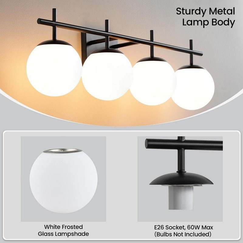 KAISITE 31" 4-Light Matte Black Bathroom Vanity Light Clear White Frosted Glass - Image 11
