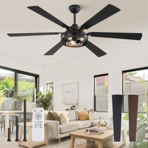 HINNIXY 65 in. LED Matte Black 6-Blade Farmhouse Ceiling Fan with Remote