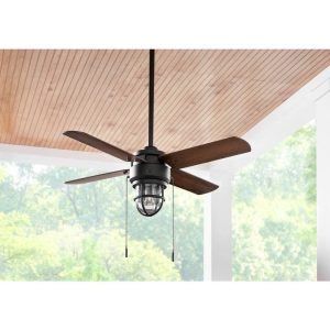 Hampton Bay Cedar Lake 44 in. LED Matte Black Damp Rated Ceiling Fan, 4 Blades