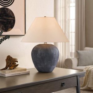 Uixe 18.11" Dark Gray Ceramic Table Lamp Cone Shade Set of 1