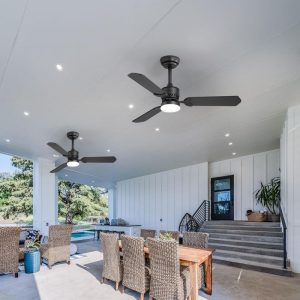 Breezary Porter 42" Black Outdoor Ceiling Fan LED, Black/Brown Blade, Remote