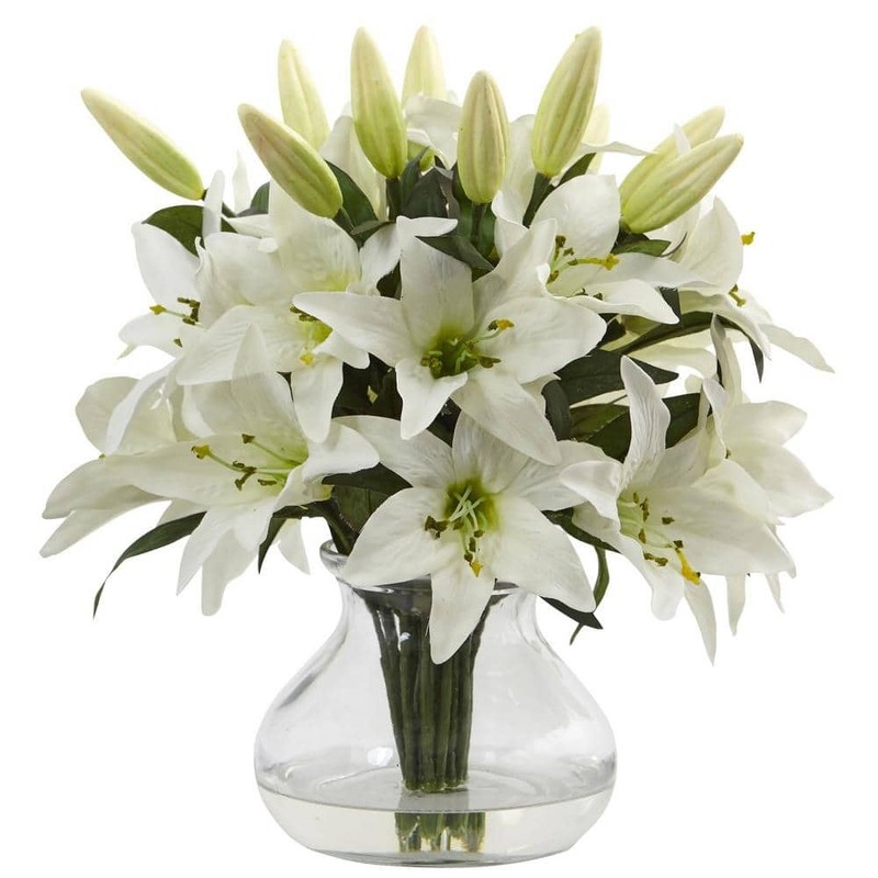 Nearly Natural Artificial Lily Arrangement with Vase