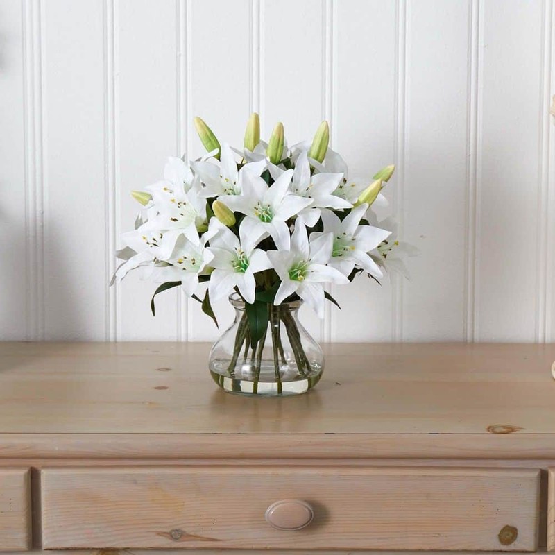Nearly Natural Artificial Lily Arrangement with Vase - Image 3