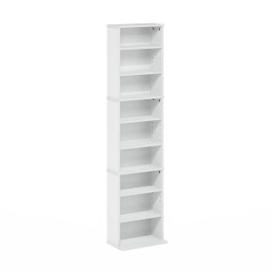 Furinno JAYA White 9-Shelf Multimedia Storage Tower Rack Adjustable Shelves
