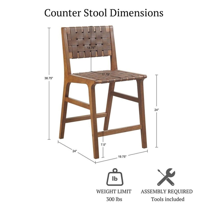 INK+IVY Oslo 24 in. Brown Wood Counter Stool with Faux Leather Woven - Image 3