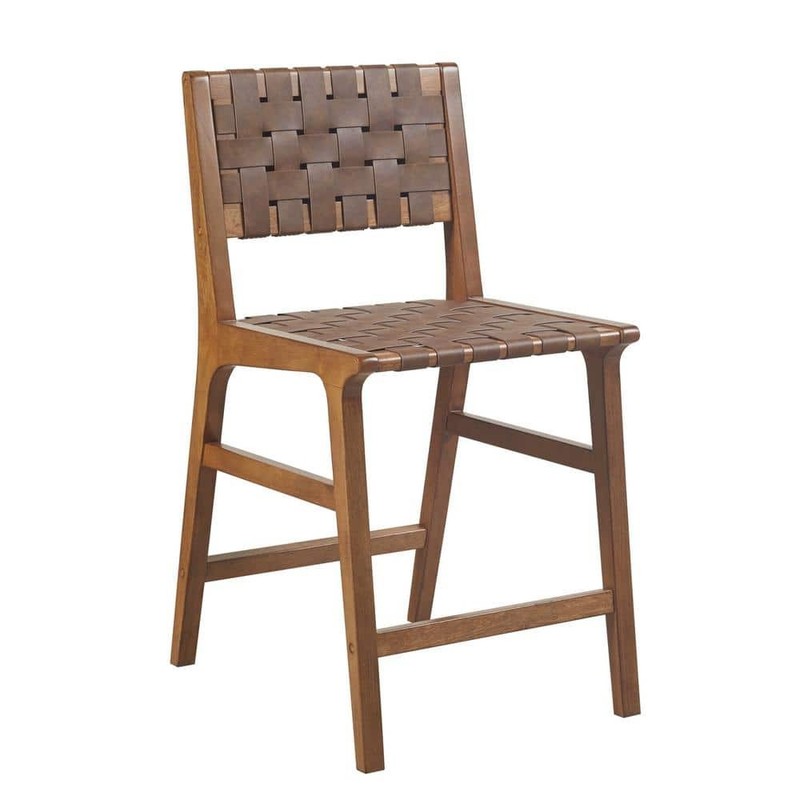 INK+IVY Oslo 24 in. Brown Wood Counter Stool with Faux Leather Woven - Image 4