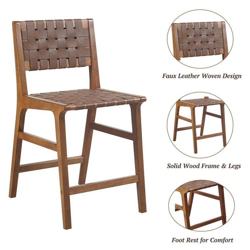 INK+IVY Oslo 24 in. Brown Wood Counter Stool with Faux Leather Woven - Image 5