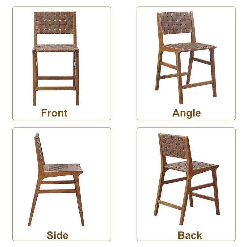 INK+IVY Oslo 24 in. Brown Wood Counter Stool with Faux Leather Woven - Image 6