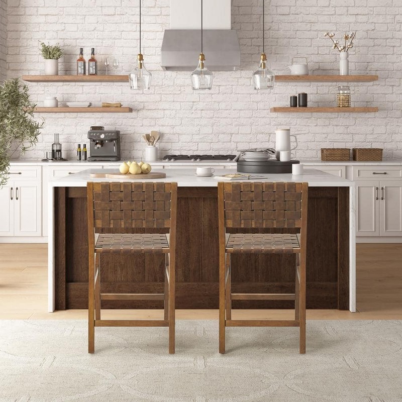 INK+IVY Oslo 24 in. Brown Wood Counter Stool with Faux Leather Woven - Image 7