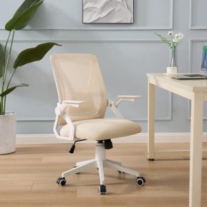 VECELO Office Chair Fabric Swivel Beige Mesh Ergonomic Lumbar Support Adjustable