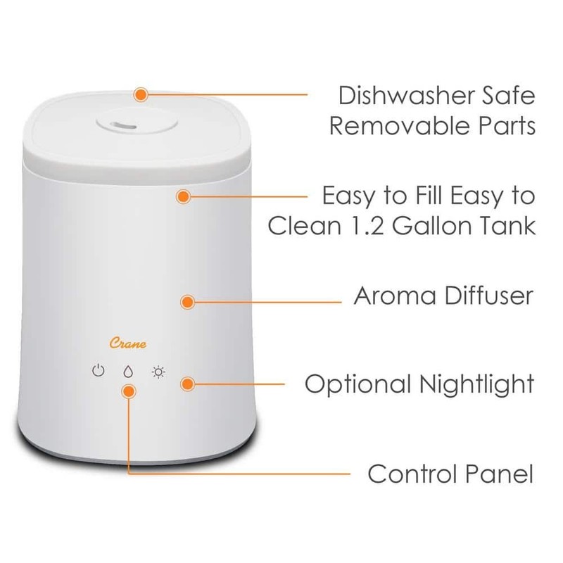 Crane 1.2 Gal. Cool Mist Top Fill Humidifier & Aroma Diffuser 500 sq. ft - Image 2