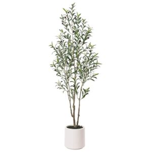 DR.Planzen 6 ft. Artificial Olive Tree, White Planter, Large Faux Silk Tree