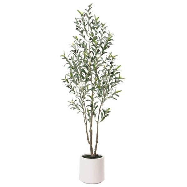 DR.Planzen 6 ft. Artificial Olive Tree, White Planter, Large Faux Silk Tree