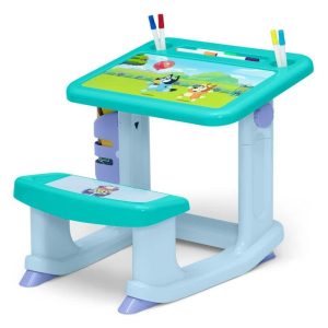 Delta Children Bluey Draw and Play Desk, 10 Markers, Coloring Book, Blue