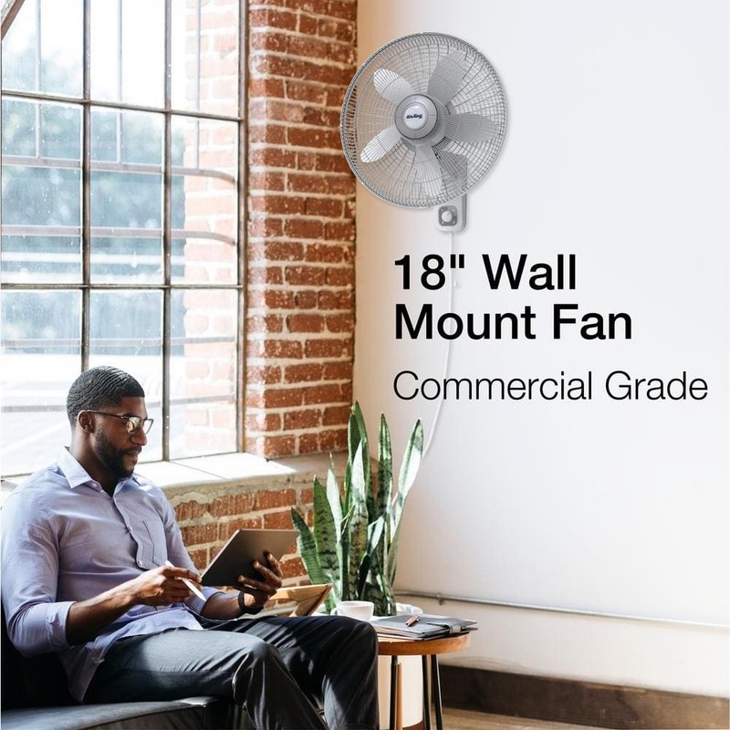 Air King 18" 3-Speed Oscillating Wall Mount Fan, Commercial Grade, Gray - Image 2