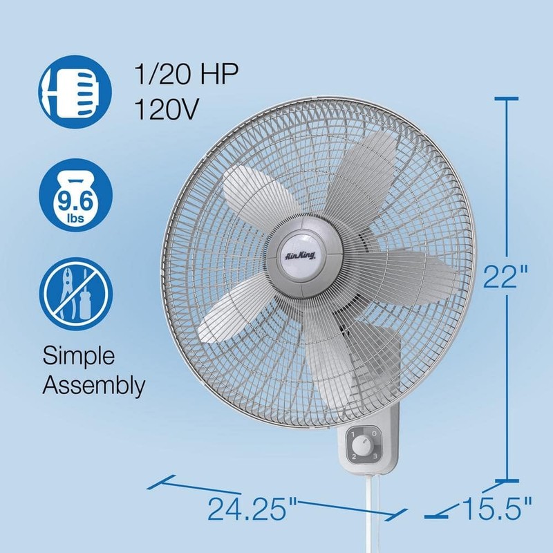 Air King 18" 3-Speed Oscillating Wall Mount Fan, Commercial Grade, Gray - Image 3