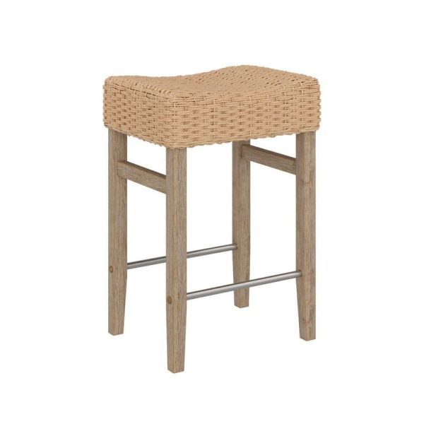 Nathan James Harvey 25" Seagrass Seat Gray Legs Backless Wooden Counter Stool
