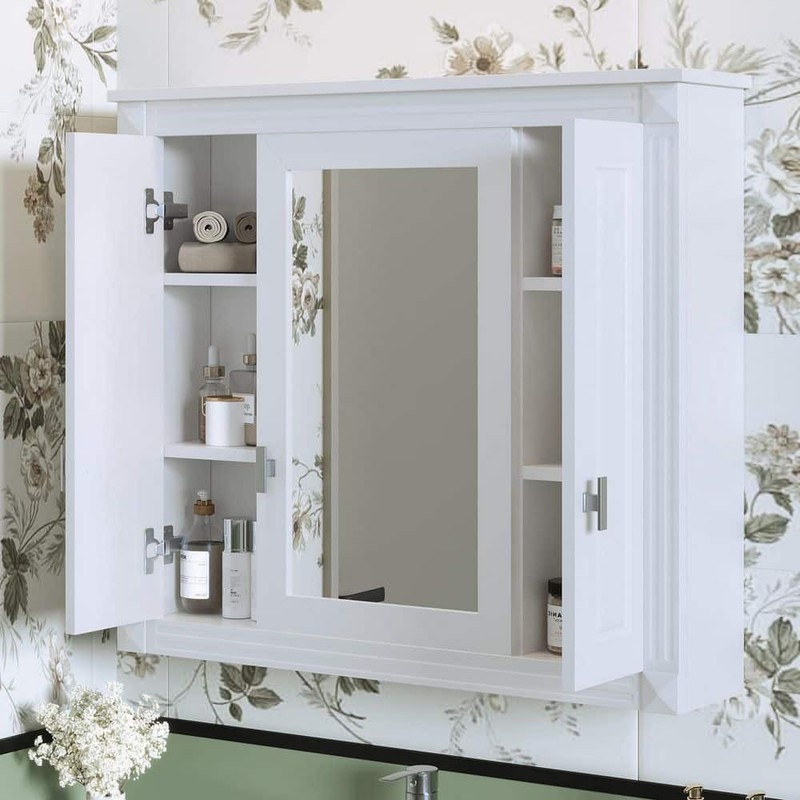 Virubi White 35.03" W x 28.74" H Rectangular Bathroom Medicine Cabinet Mirror - Image 2