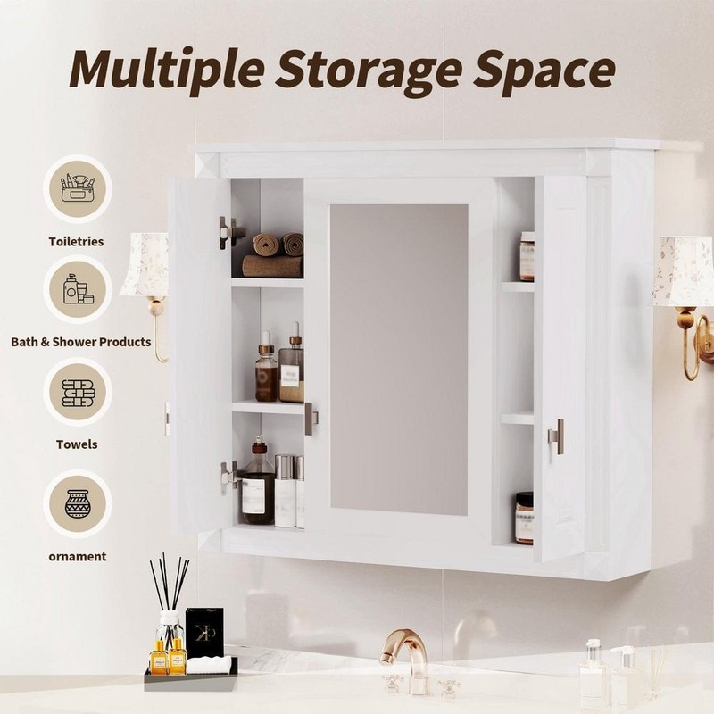 Virubi White 35.03" W x 28.74" H Rectangular Bathroom Medicine Cabinet Mirror - Image 7