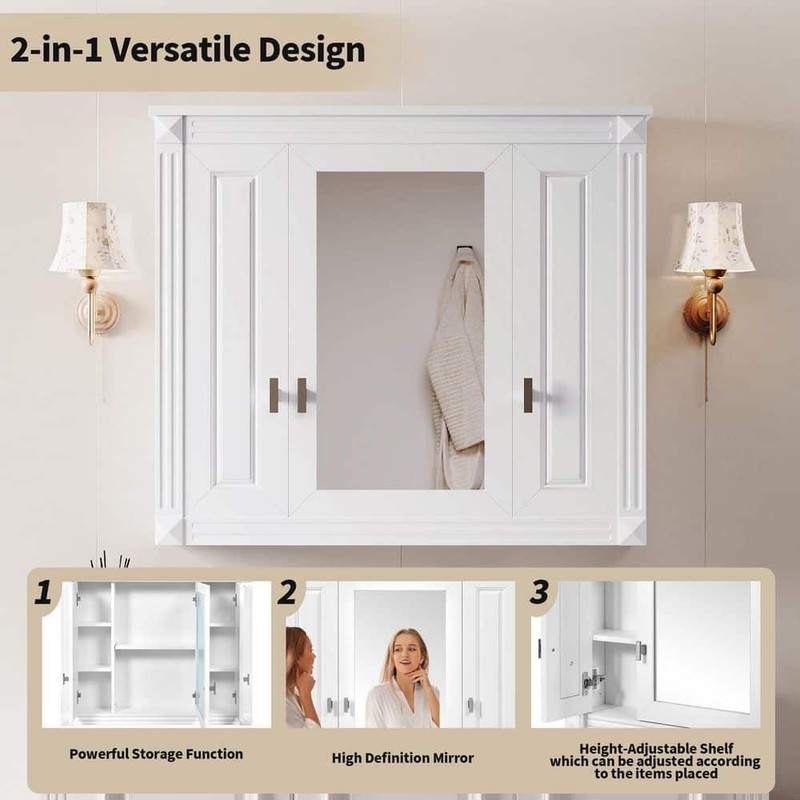 Virubi White 35.03" W x 28.74" H Rectangular Bathroom Medicine Cabinet Mirror - Image 8