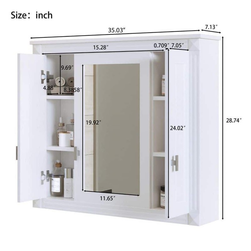 Virubi White 35.03" W x 28.74" H Rectangular Bathroom Medicine Cabinet Mirror - Image 9