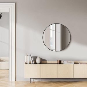 Tileon 24x24 in. Round Aluminum Framed Wall Mirror in Black