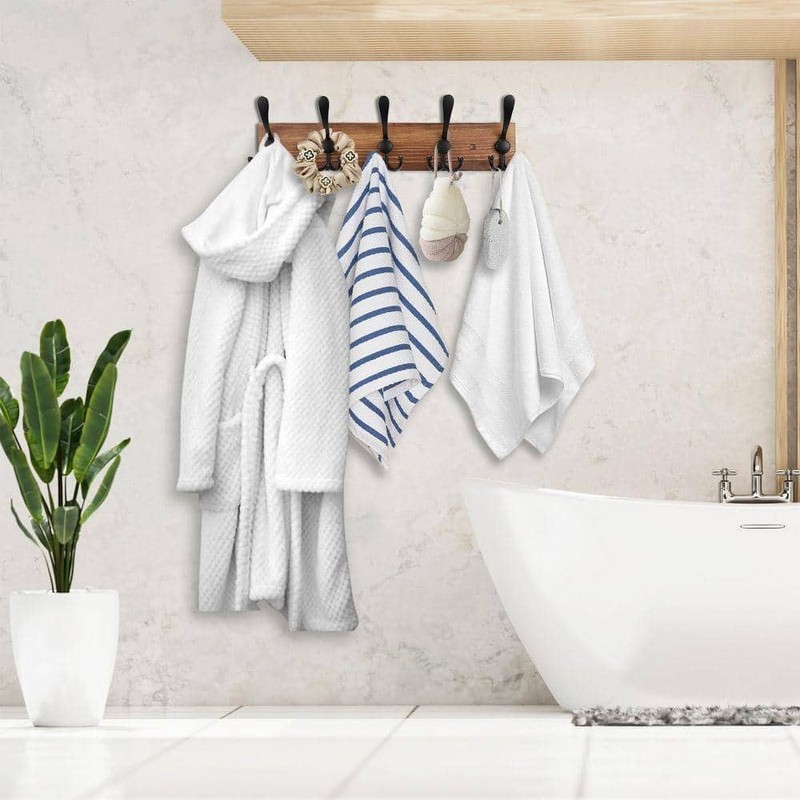 Angel Sar 2-Pack 16.9" Brown Wood Wall Mount Coat Rack with 5 Black Hooks - Image 4