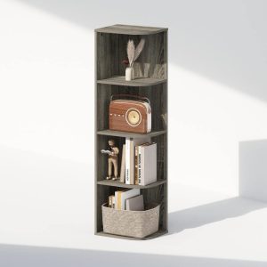 Furinno Reed 41.4 in. Tall French Oak Wood 4-Shelf Bookcase