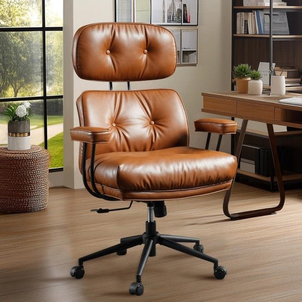 Allwex Kro PU Fabric Swivel Ergonomic Office Chair High Back Recliner Brown