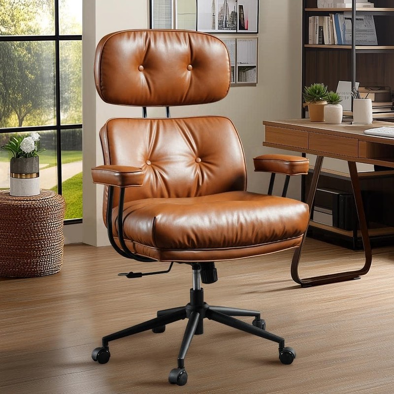 Allwex Kro PU Fabric Swivel Ergonomic Office Chair High Back Recliner Brown