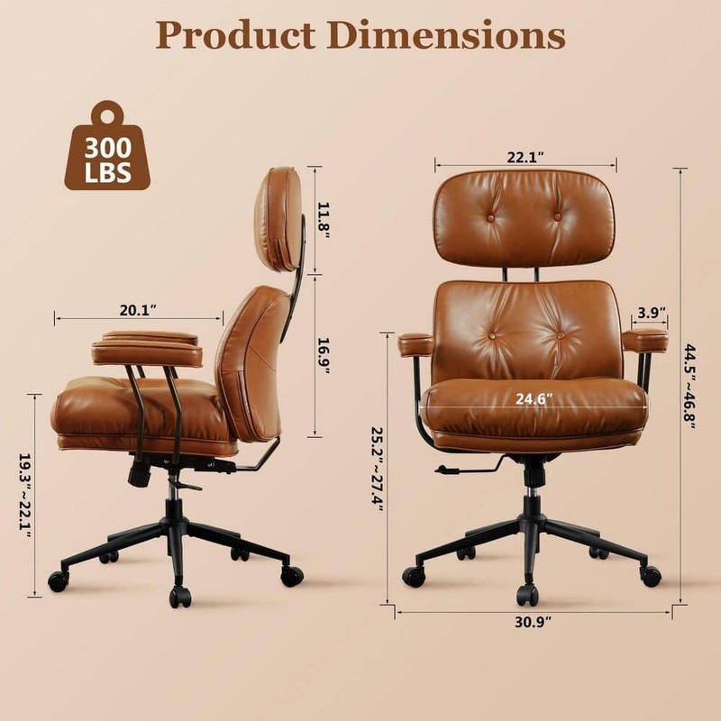 Allwex Kro PU Fabric Swivel Ergonomic Office Chair High Back Recliner Brown - Image 3