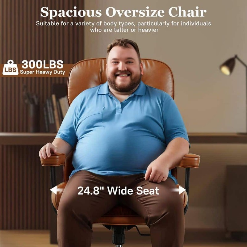 Allwex Kro PU Fabric Swivel Ergonomic Office Chair High Back Recliner Brown - Image 4