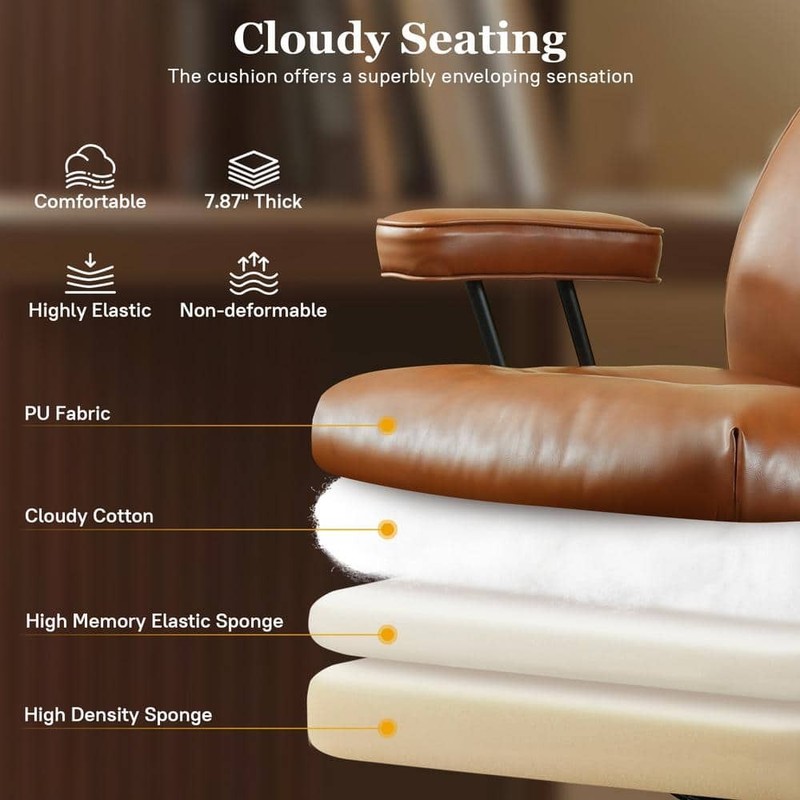 Allwex Kro PU Fabric Swivel Ergonomic Office Chair High Back Recliner Brown - Image 5