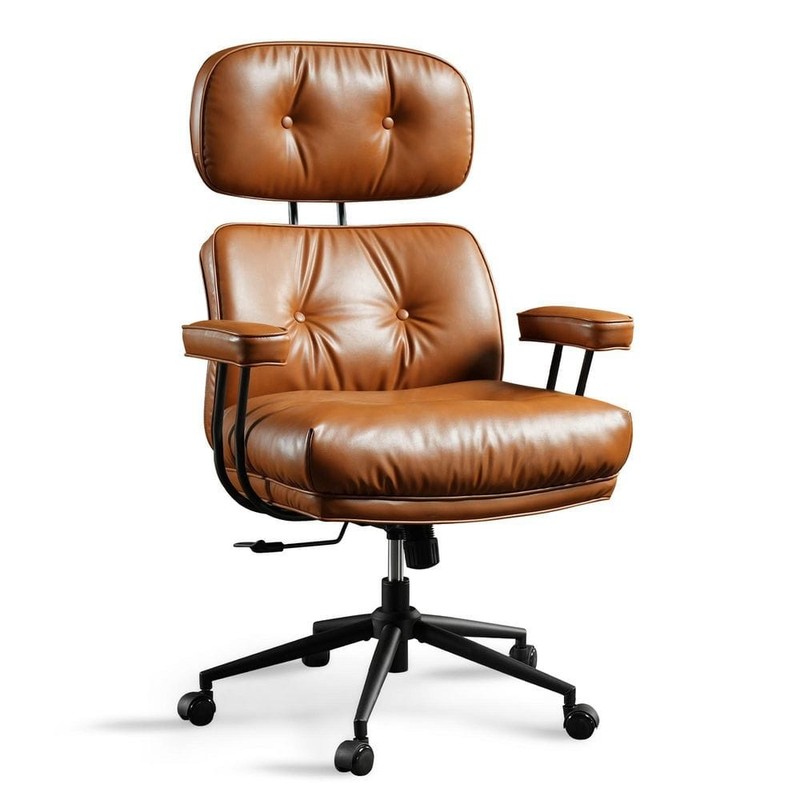 Allwex Kro PU Fabric Swivel Ergonomic Office Chair High Back Recliner Brown - Image 8