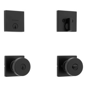 Kwikset Pismo Keyed Entry Knob & Deadbolt Combo Pack, SmartKey, Matte Black