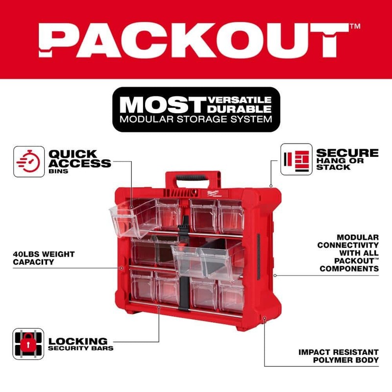 Milwaukee PACKOUT 10 Compartment Tilt Bin Organizer - Image 3