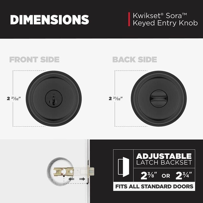 Kwikset Sora Matte Black Keyed Entry 2.19 in. Round Door Knob SmartKey - Image 10