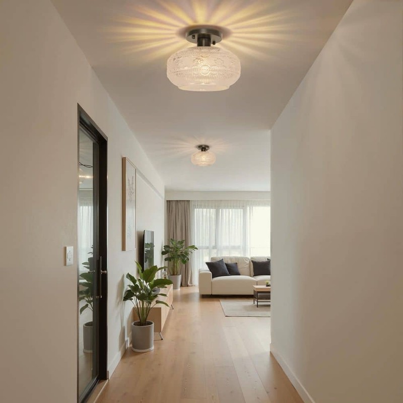 YANSUN 9.5 in. 1-Light Black Semi Flush Ceiling Light, Vintage Glass Fixture - Image 8